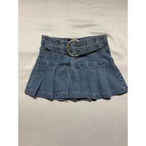 Angels Y2K Denim Mini Skirt Pleated Studded Belt Low Rise